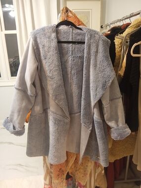 Frankie Shop Light Gray Faux Shearling Drape Coat